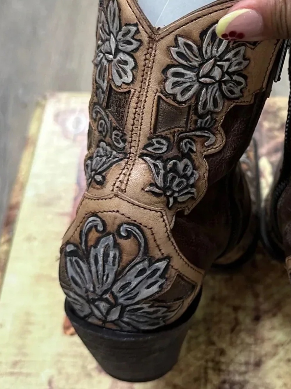 Old gringo aster in brass bone hand tooled floral ankle  boots RTL $698 8 - Picture 10 of 14